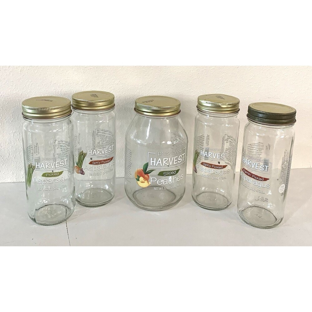 Set of 6 Harvest Storage Jars Two 32 Oz Four 16 Oz Great for Storage, Pickling.